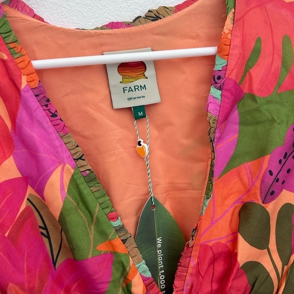 Farm Rio Sweet Forest Long Sleeve Mini Dress Orange Pink Size M NEW - Picture 4 of 12